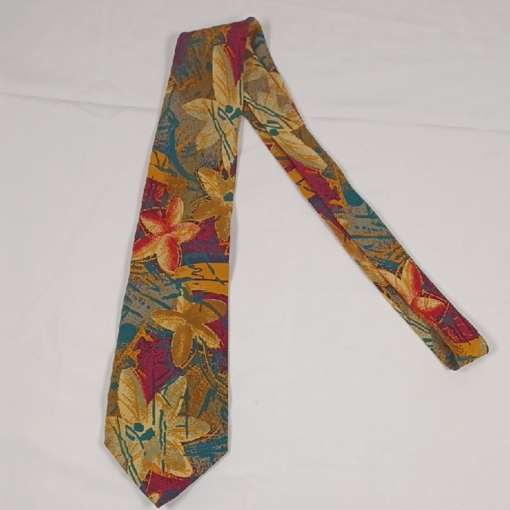 Vito By VR Yellow Green Red Floral Tie Long Standard